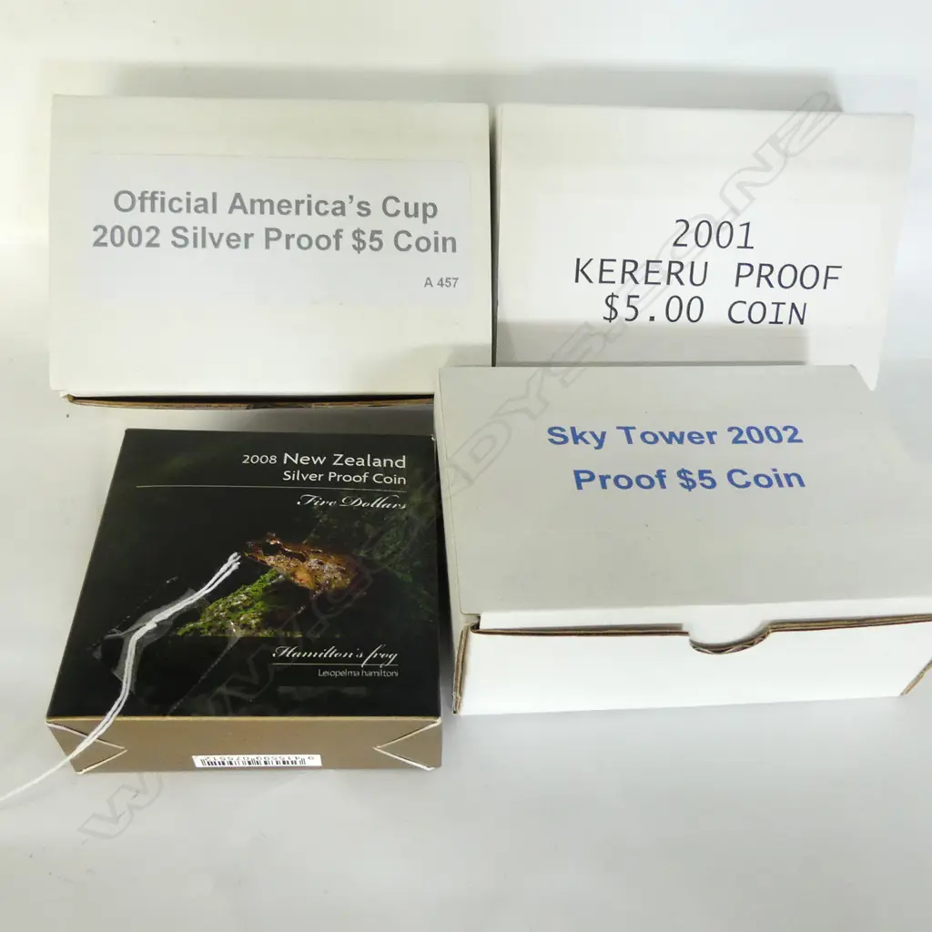 FOUR BOXED 5$ SILVER COINS Image 1++