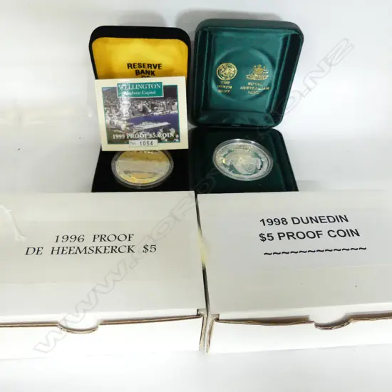 FOUR BOXED 5$ SILVER COINS