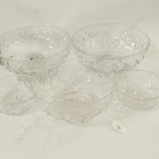 3 LARGE + 2 SMALL CRYSTAL BOWLS 