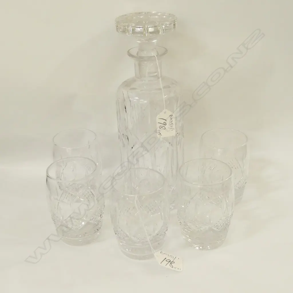 5 CRYSTAL TUMBLERS + DECANTER  Image 1++