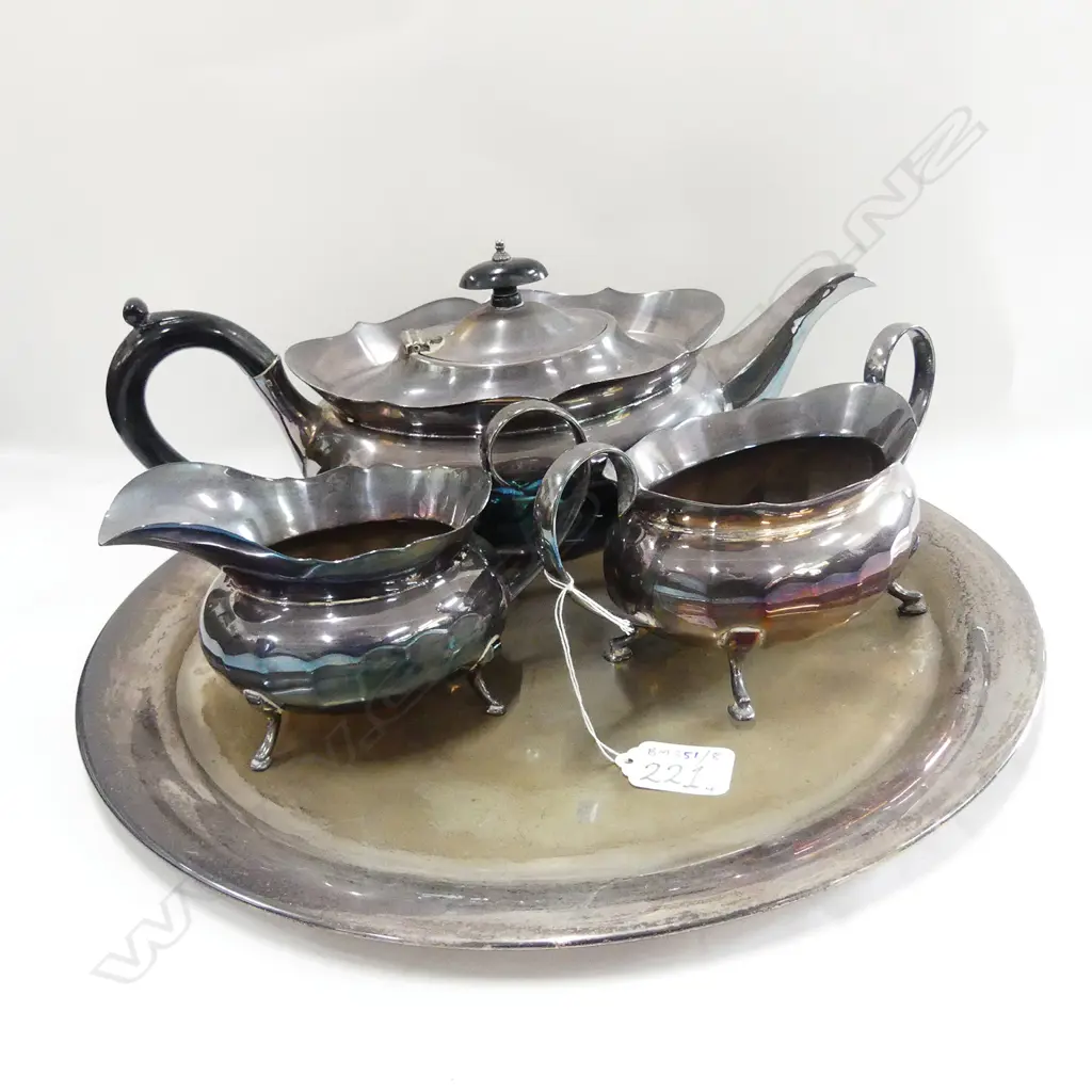 SILVER PLATE TEA SET ON TRAY Image 1++