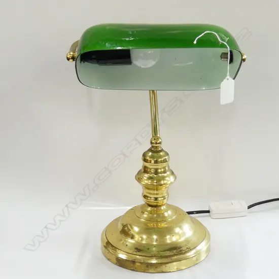 BRASS & GREEN GLASS BANKERS LAMP