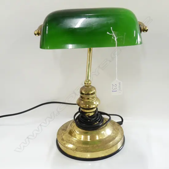 BANKERS LAMP BRASS & GREEN GLASS