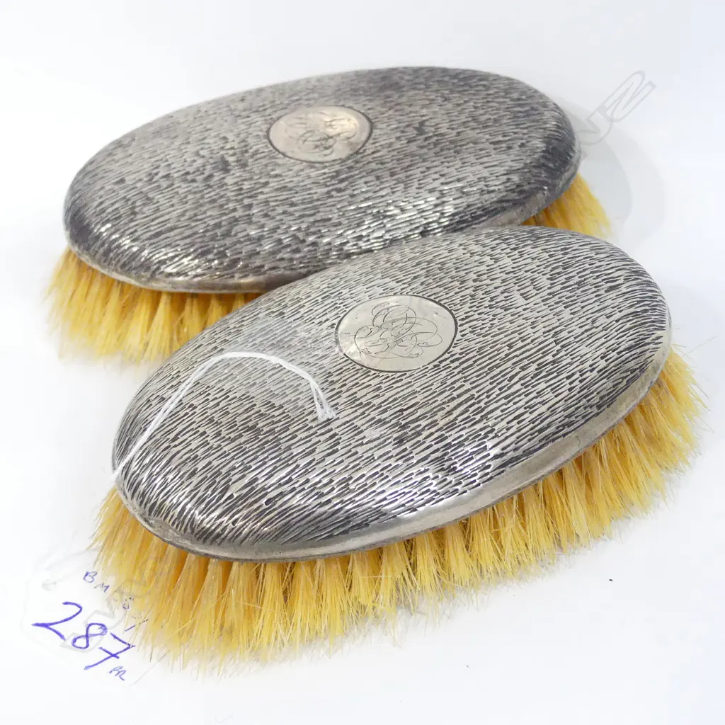 PAIR SILVER BACKED BRISTLE CLOTHES BRUSHES Image 1++