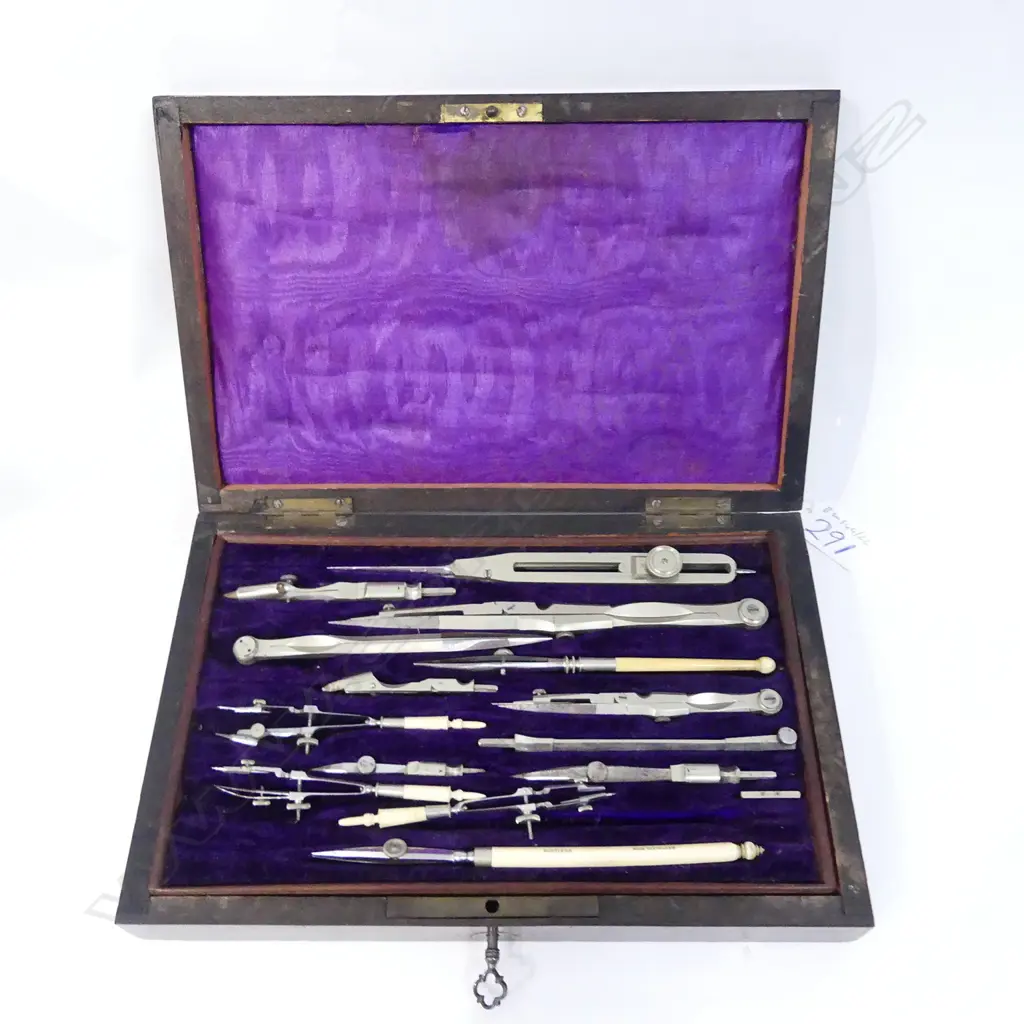 19THC WALNUT ETC CASED  DRAUGHTING SET Image 1++