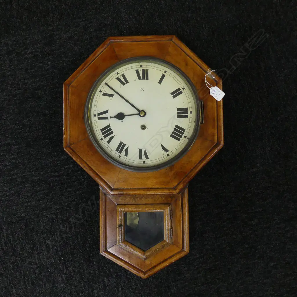 CIRCA 1900 OCTAGONAL WALLCLOCK WITH DROP PENDULUM Image 1++