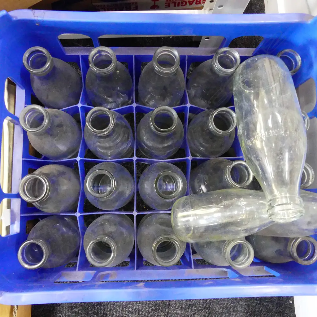 PLASTIC MILK CRATE FULL WITH OLD MILK BOTTLES Image 1++