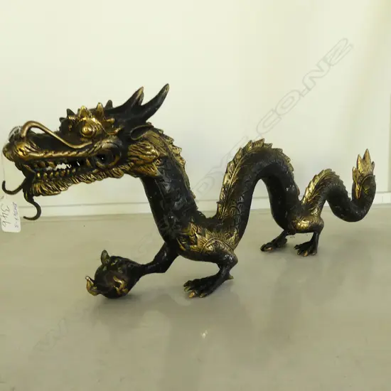 BRASS DRAGON SCULPTURE HOLDING MYSTIC PEARL