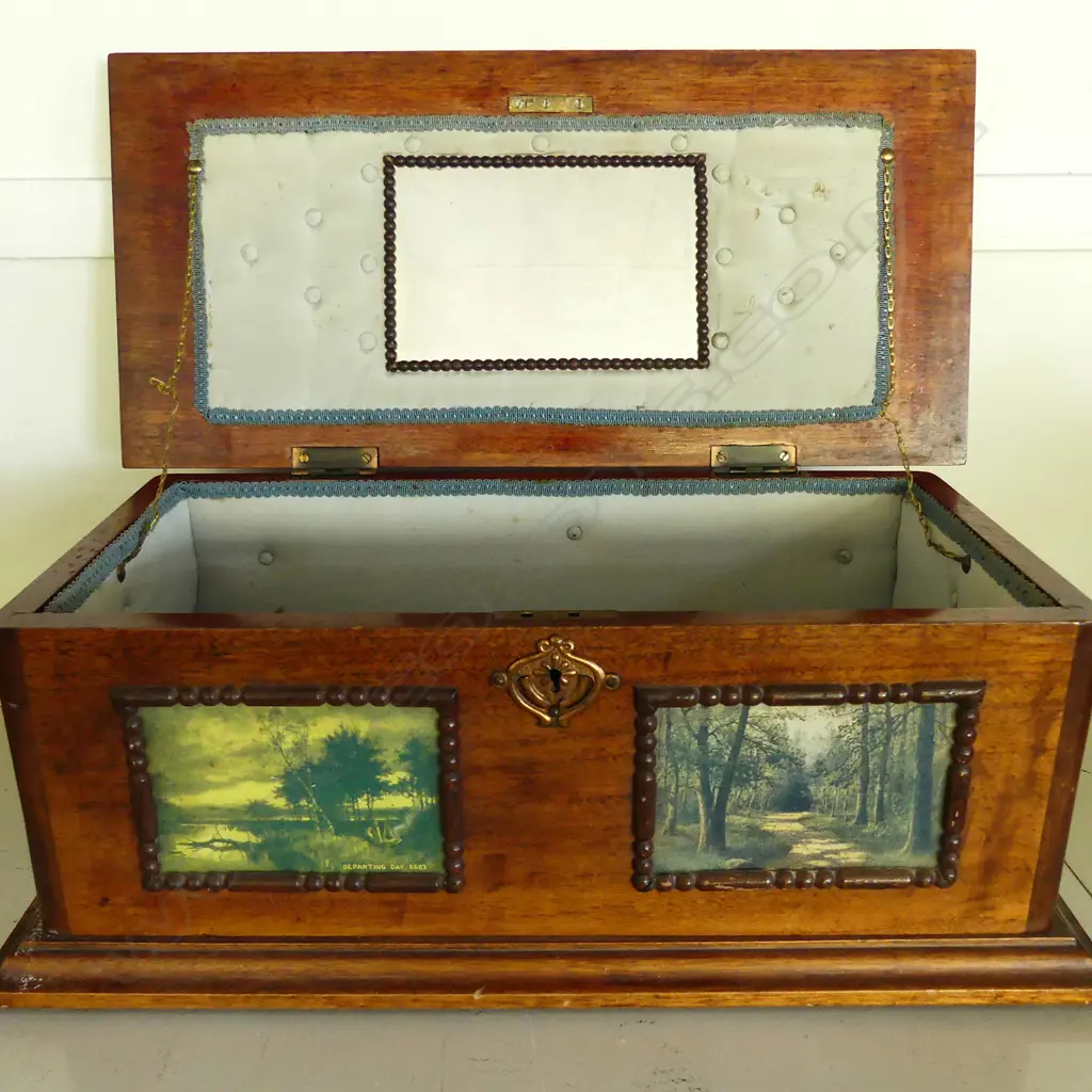 OLD MAHOGANY INLAID & PANELED BOX HINGED LID Image 1++