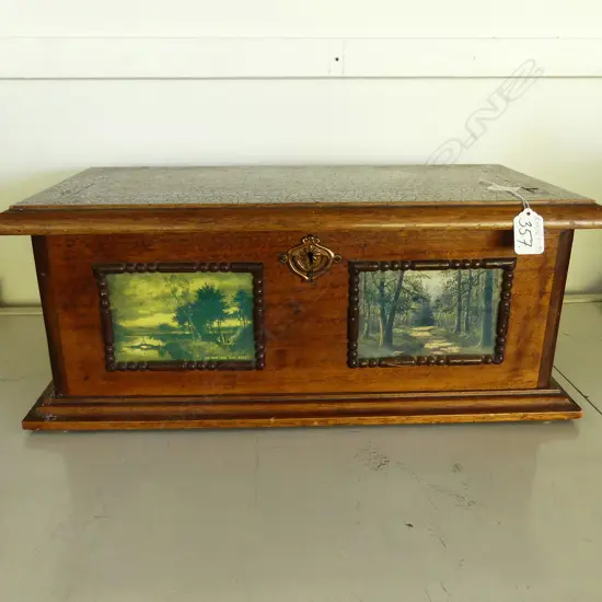 OLD MAHOGANY INLAID & PANELED BOX HINGED LID