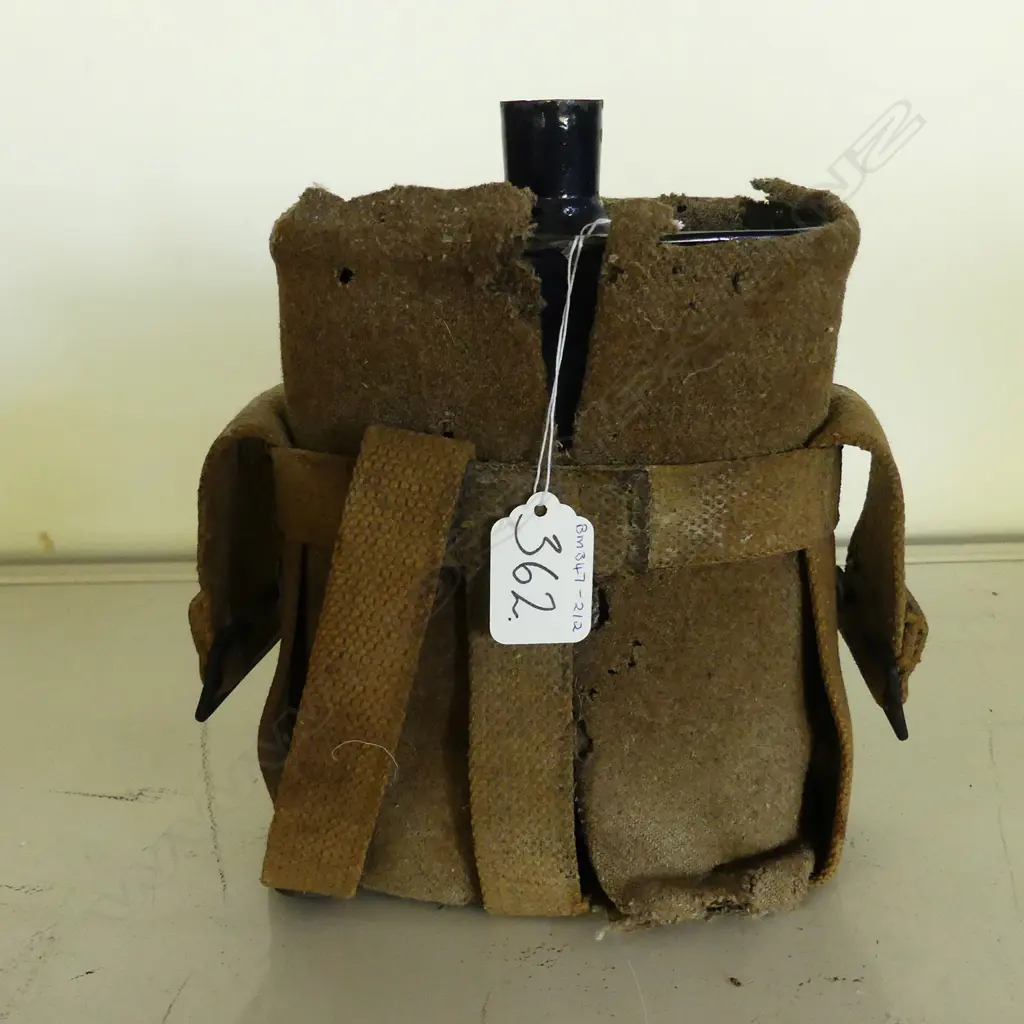 WWI BLUE ENAMEL FLASK CANVAS OUTER Image 1++