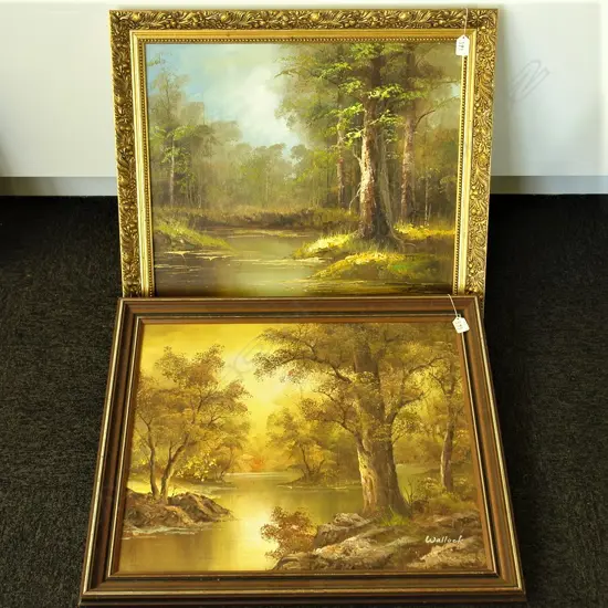2 RIVER SCENE OIL PAINTINGS GILT FRAMED