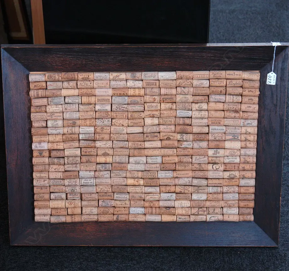 OLD OAK FRAMED DISPLAY OF WINE CORKS 80 x 60cm Image 1++
