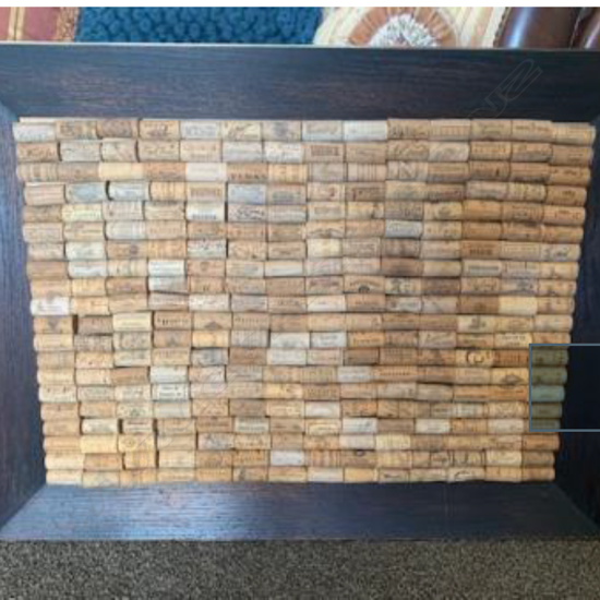 OLD OAK FRAMED DISPLAY OF WINE CORKS 80 x 60cm