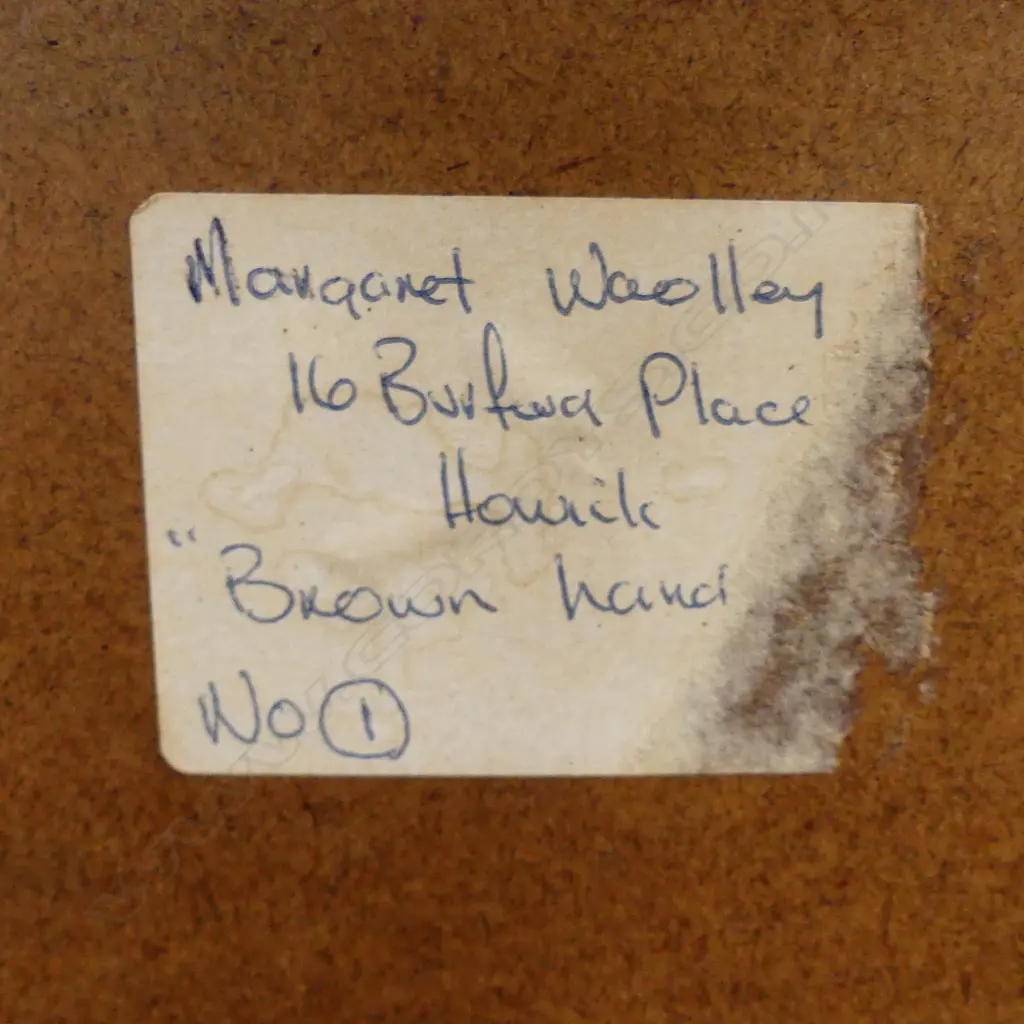 MARGARET WOOLLEY 'BROWN HAND NO.1', OIL ON BOARD Image 1++