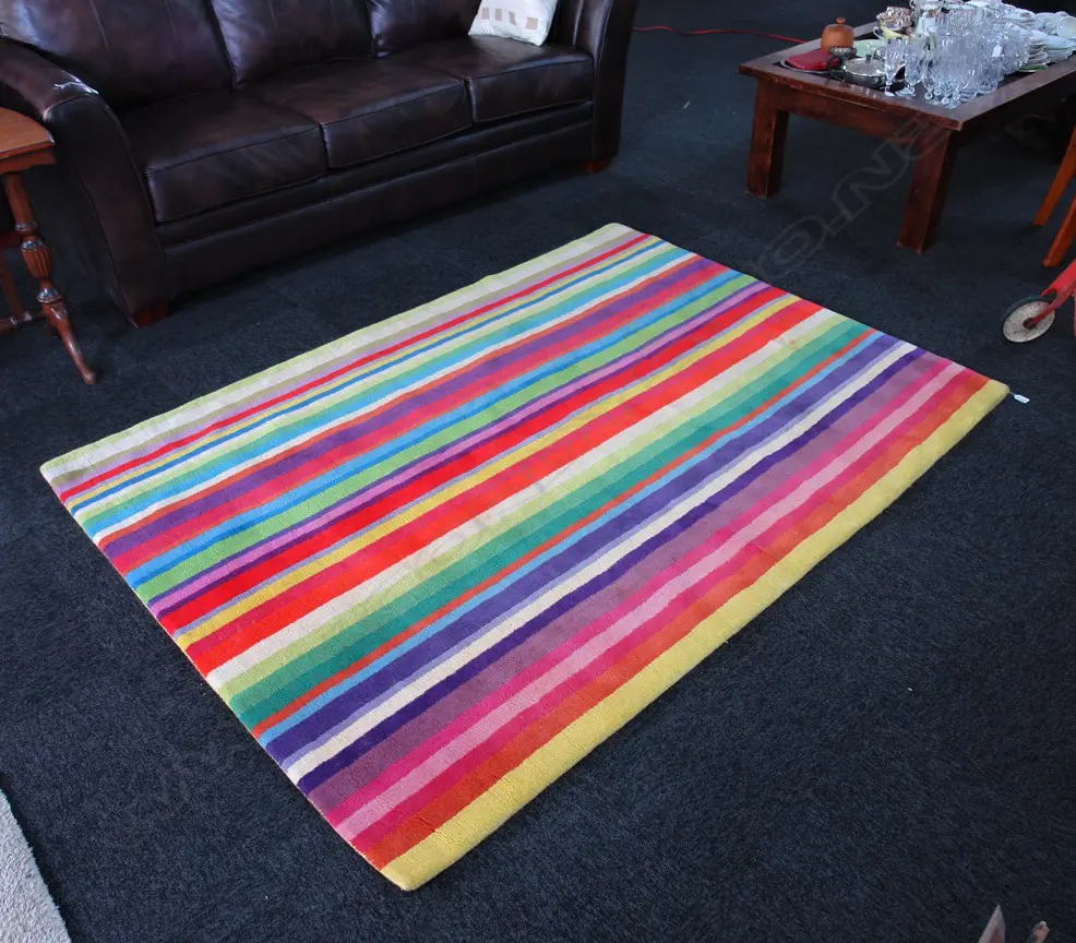CONTEMPORARY STRIPED  WOOL PILE RUG Image 1++