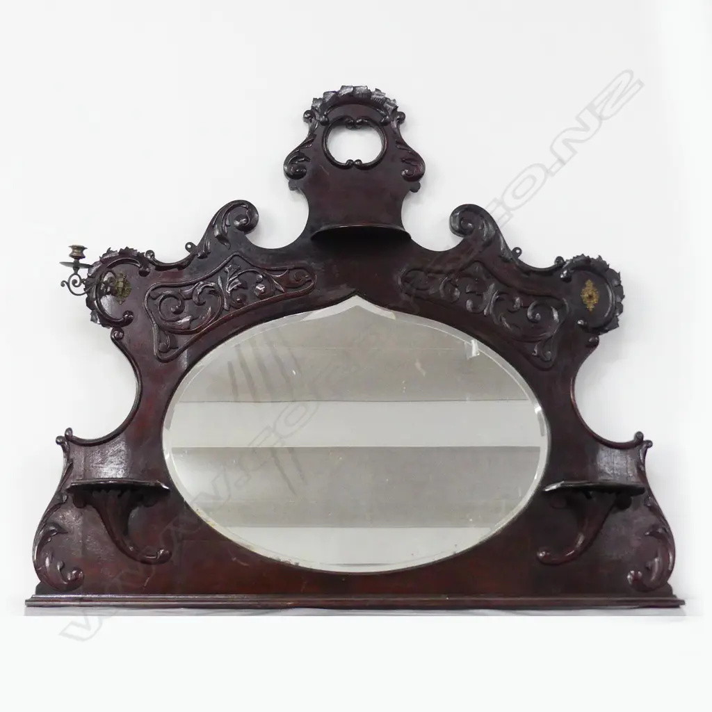 EDW WALNUT CARVED FANCY OVERMANTLE MIRROR A.F. Image 1++