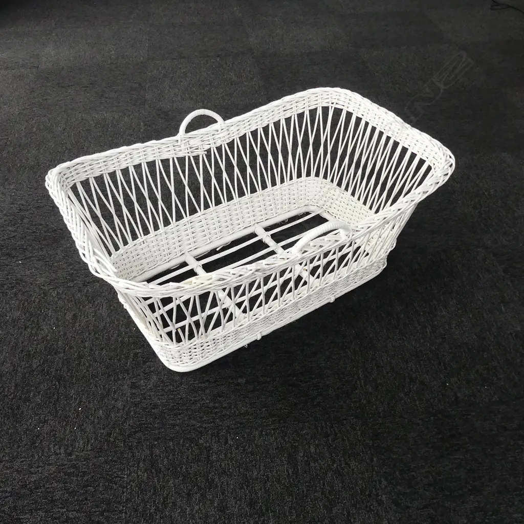 OLD WHITE PAINTED CANE BASSINET  Image 1++