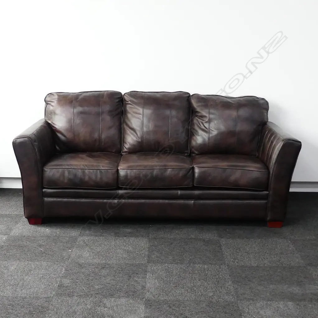 LEATHER 3 SEATER BROWN SOFA Image 1++