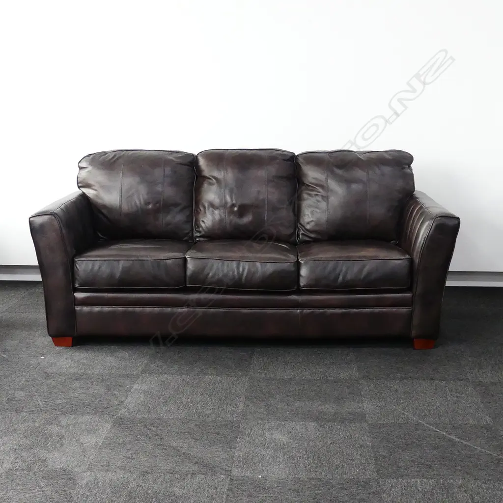 LEATHER 3 SEATER BROWN SOFA Image 1++