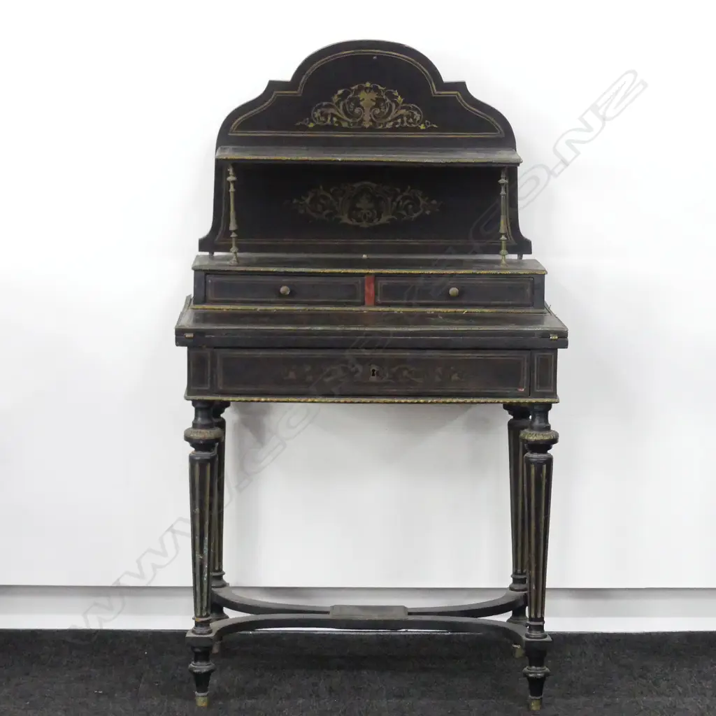 19THC FRENCH BRASS INLAID EBONISED DESK A.F. Image 1++