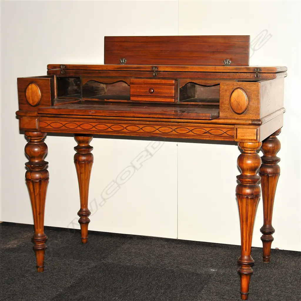 MAHOGANY TABLE TOP DESK HINGED & FITTED Image 1++