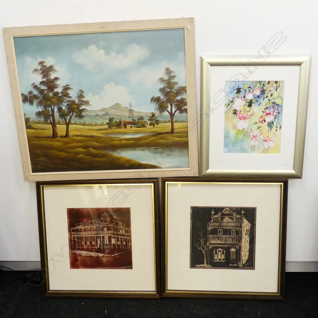 2 FOLKERTS LINOCUTS, MCNAIR W/C & OIL L'SCAPE (4) Image 1++