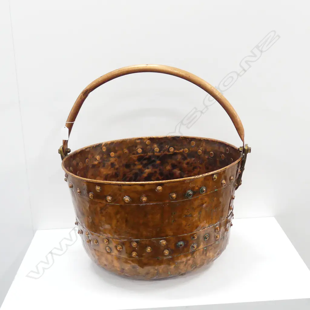 LG COOPER &  BRASS RIVETED WOOD BUCKET H. 290MM Image 1++