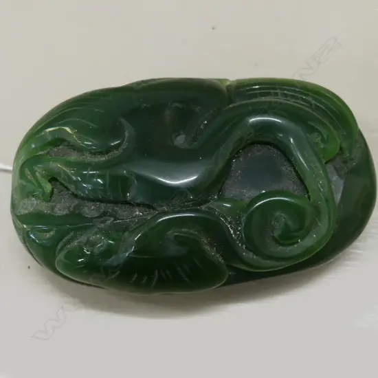 CHINESE JADE/GLASS? HANDLING PIECE CARVED WITH A CORMORANT