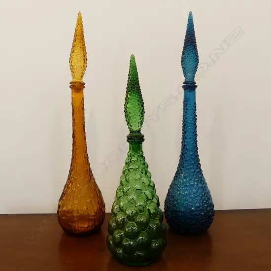 3 VINTAGE1960S TALL BOTTLES W STOPPERS, TALLEST H. 580MM