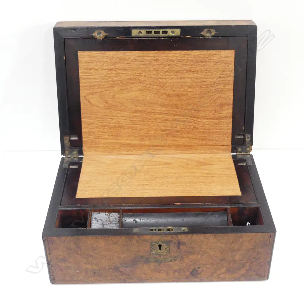 ANTIQUE BURR WALNUT WRITING SLOP WITH BRASS INLAY, NEW SLOP L. 350MM Image 1++