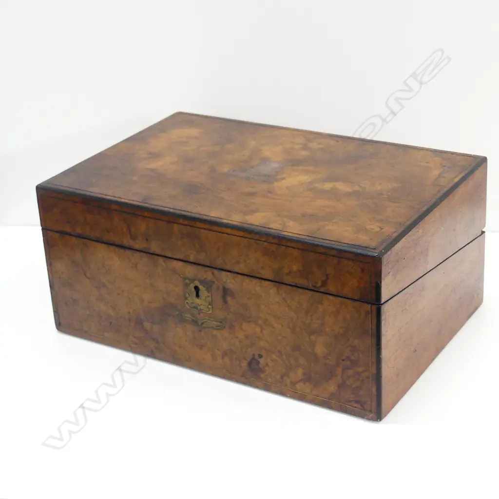 ANTIQUE BURR WALNUT WRITING SLOP WITH BRASS INLAY, NEW SLOP L. 350MM Image 1++