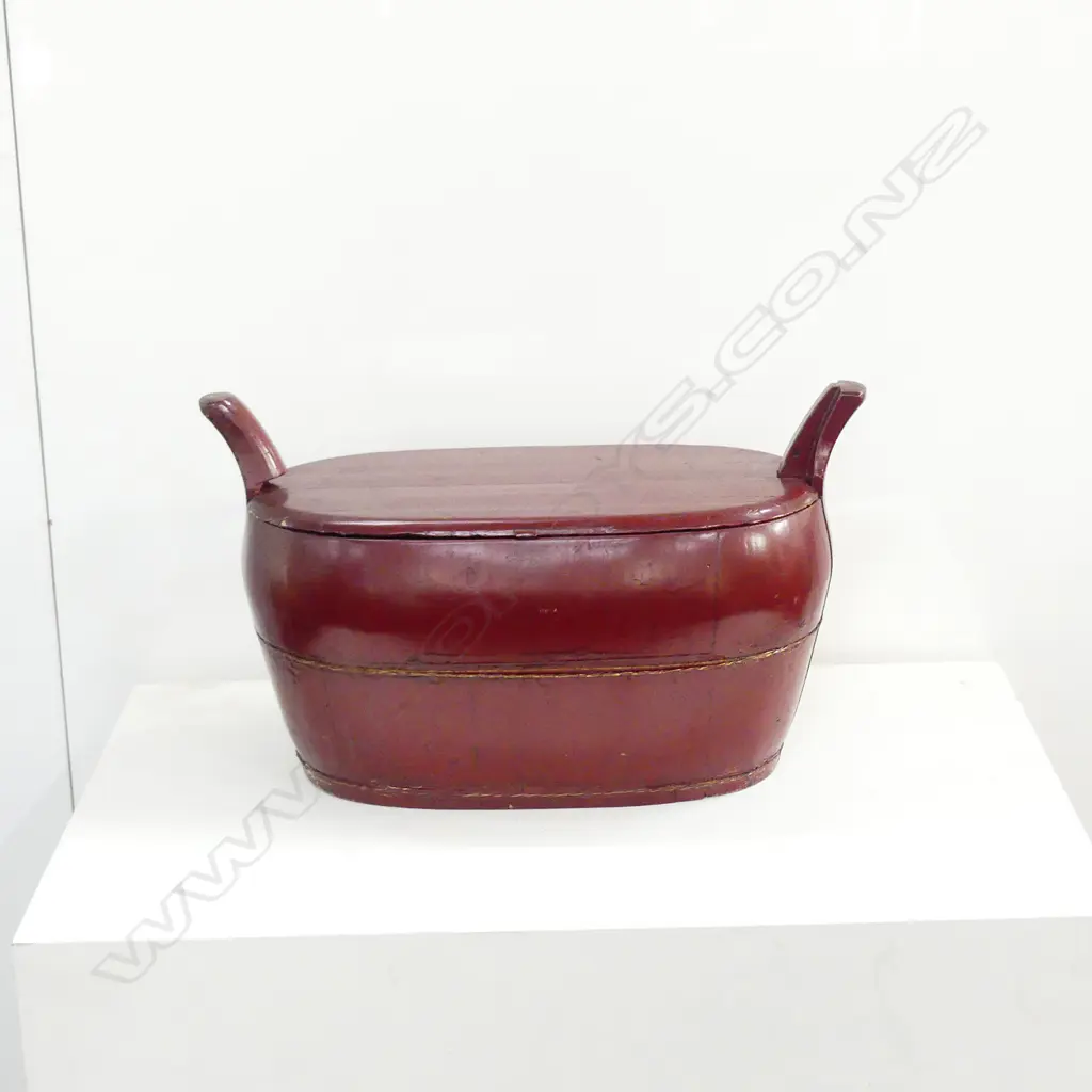 ORIENTAL WOODEN LIDDED RICE CONTAINER, W. 500MM Image 1++