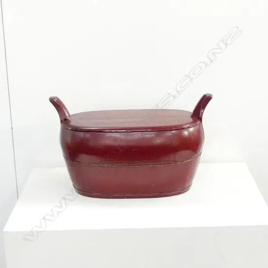 ORIENTAL WOODEN LIDDED RICE CONTAINER, W. 500MM