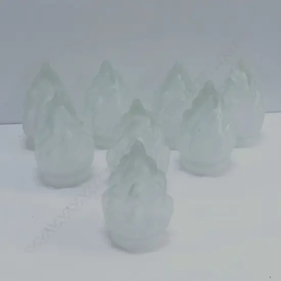 8 ART NOUVEAU STYLE GLASS LAMP SHADES, H. 160MM