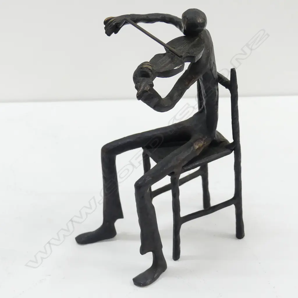 PR OF BRASS FIRE DOGS,  BRASS COAL BUCKET, SHOVEL & SM METAL SEATED MAN SCULPT Image 1++