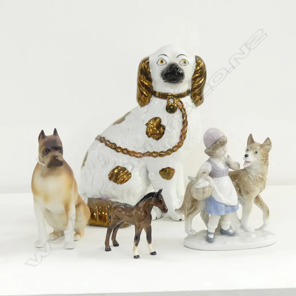 FOUR PORCELAIN DOG FIGURES, INCL. BESWICK & STAFFORSHIRE Image 1++