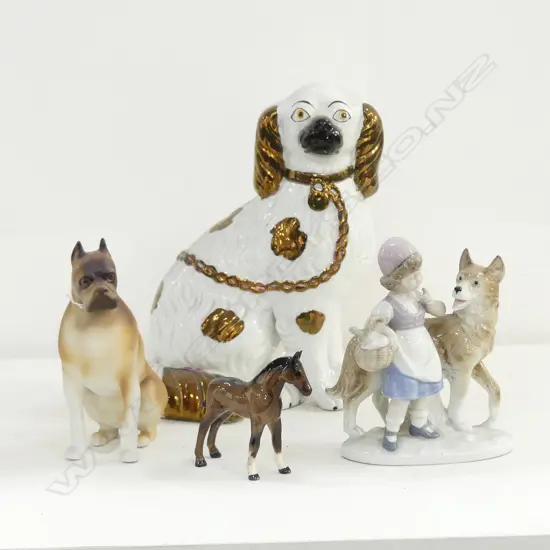 FOUR PORCELAIN DOG FIGURES, INCL. BESWICK & STAFFORSHIRE