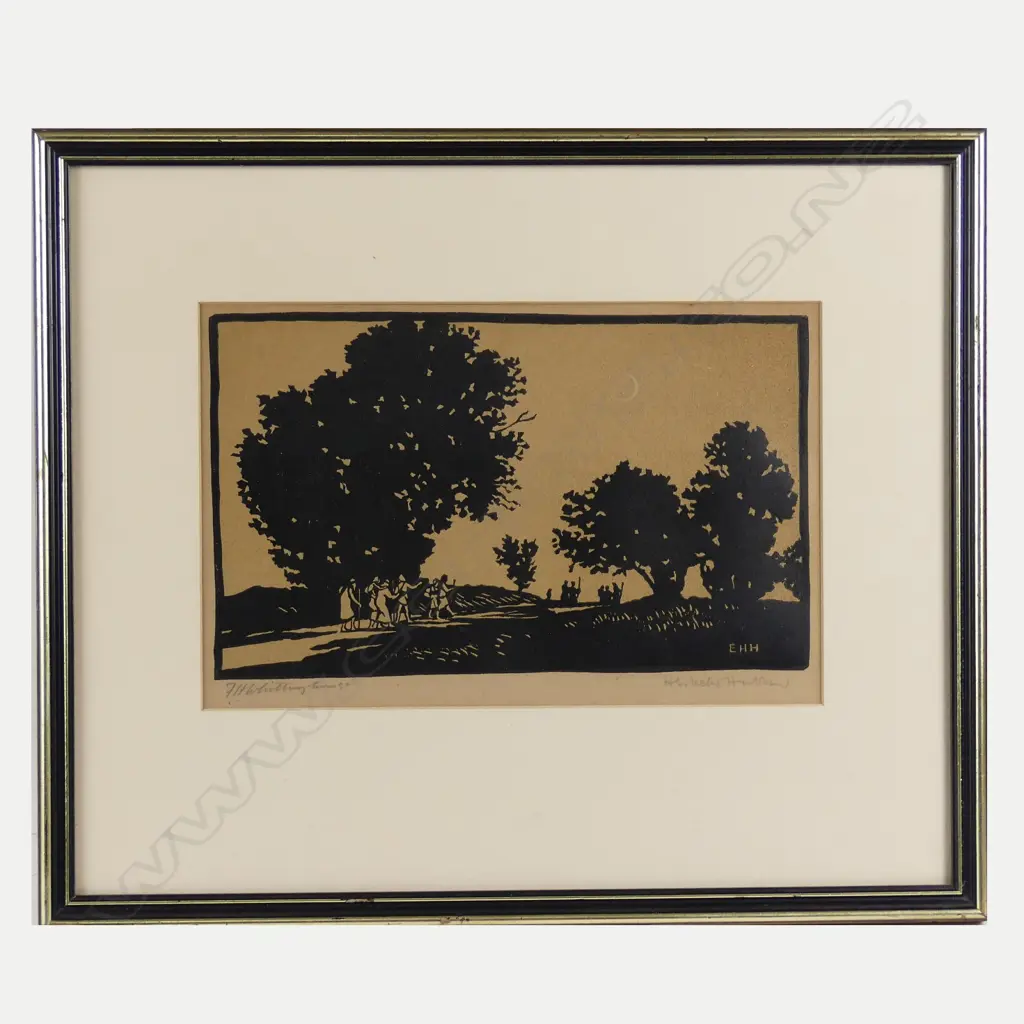 E. Hesketh Hubbard woodblock print 'The Pilgrims Way Image 1++