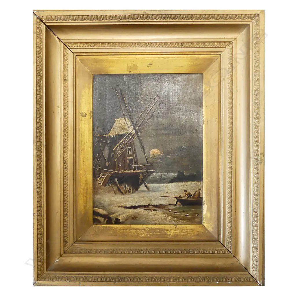 OIL PAINTING WINDMILL, GILT FRAME Image 1++