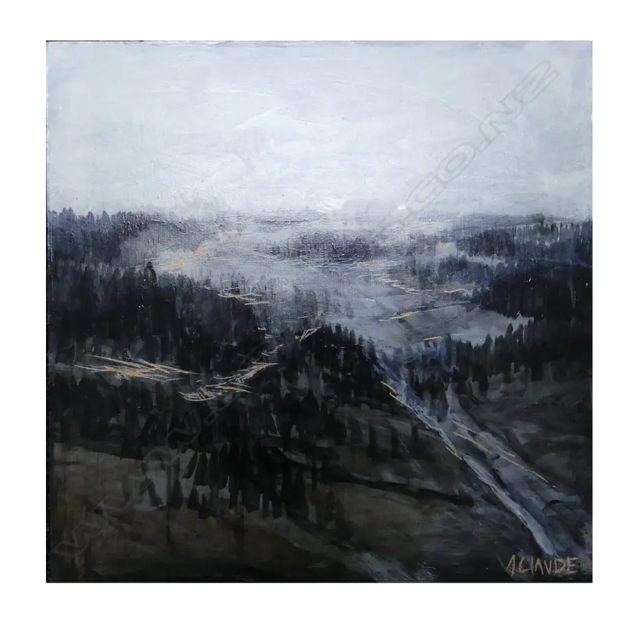 ALEX CLAUDE, MOUNTAIN & TREES, ACRYLIC ON BOARD, 300 X 300 Image 1++