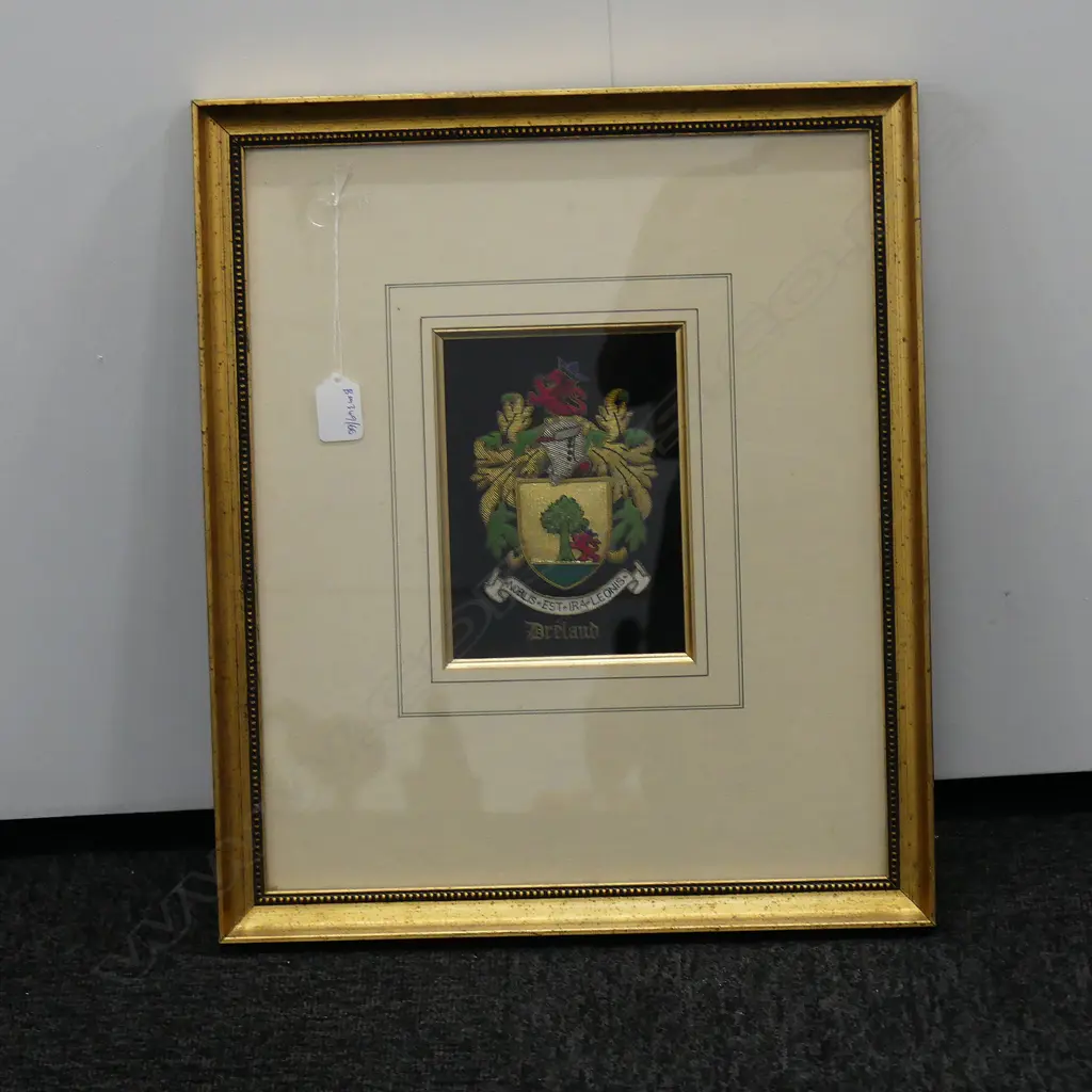 A FRAMED EMBROIDERED COAT OF ARMS FOR IRELAND H.460 D.390 Image 1++
