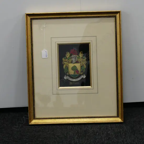 A FRAMED EMBROIDERED COAT OF ARMS FOR IRELAND H.460 D.390