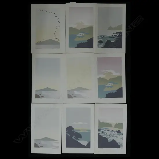 9 SCREENPRINTS BY TONY HEALEY - TAUPO; RANGITOTO; EGMONT (UNFRAMED) 260 X 165mm APPROX