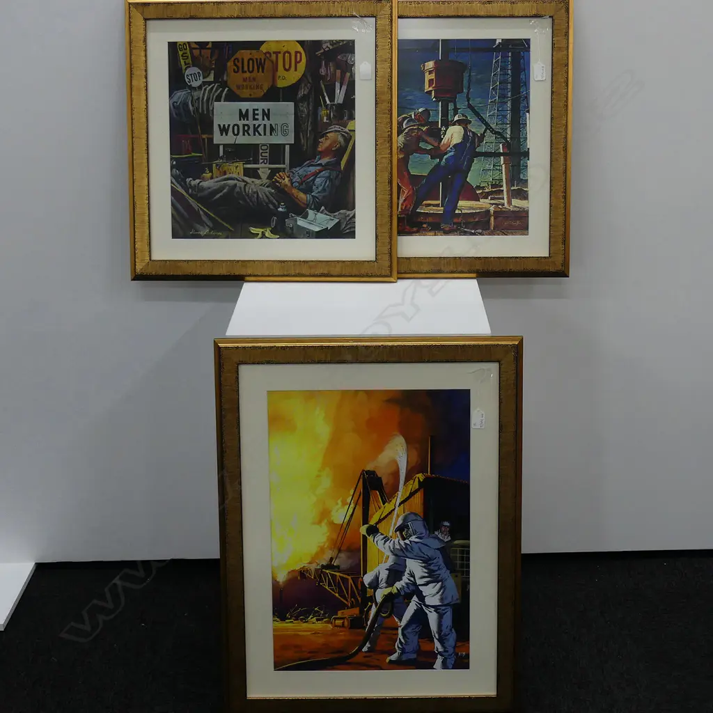 3 FRAMED OIL DRILLING PRINTS, LARGEST 760 X 590MM Image 1++