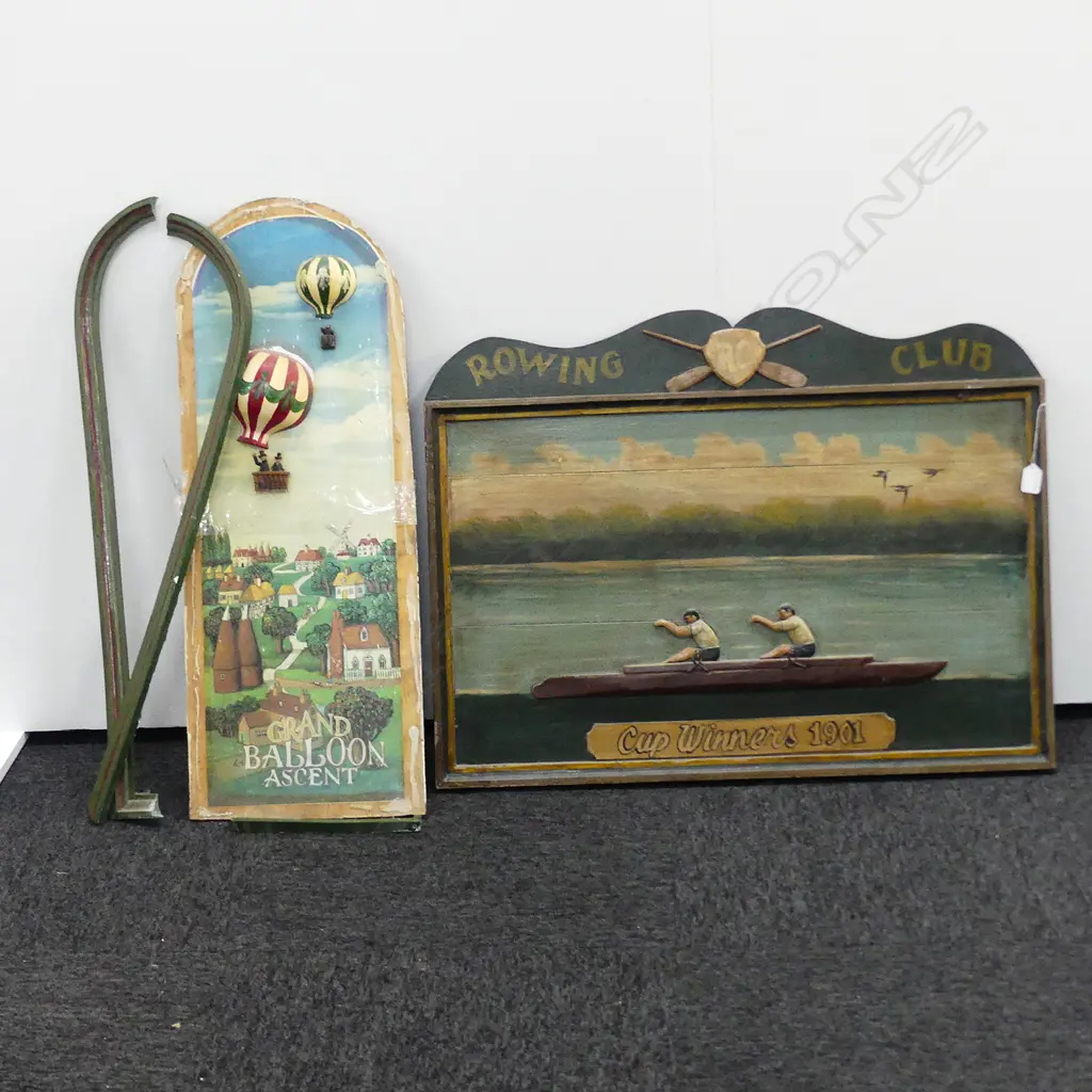2 ANTIQUE STYLE SIGNS, ROWING 1901 AND HOT AIR BALLOONING LARGEST 800 X 600MM Image 1++