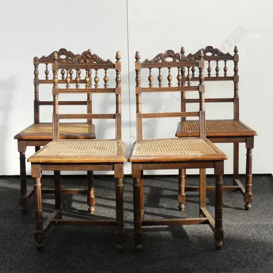 FOUR CONTINENTAL OAK SIDE CHAIRS, WYCOMBE CANE SEATS