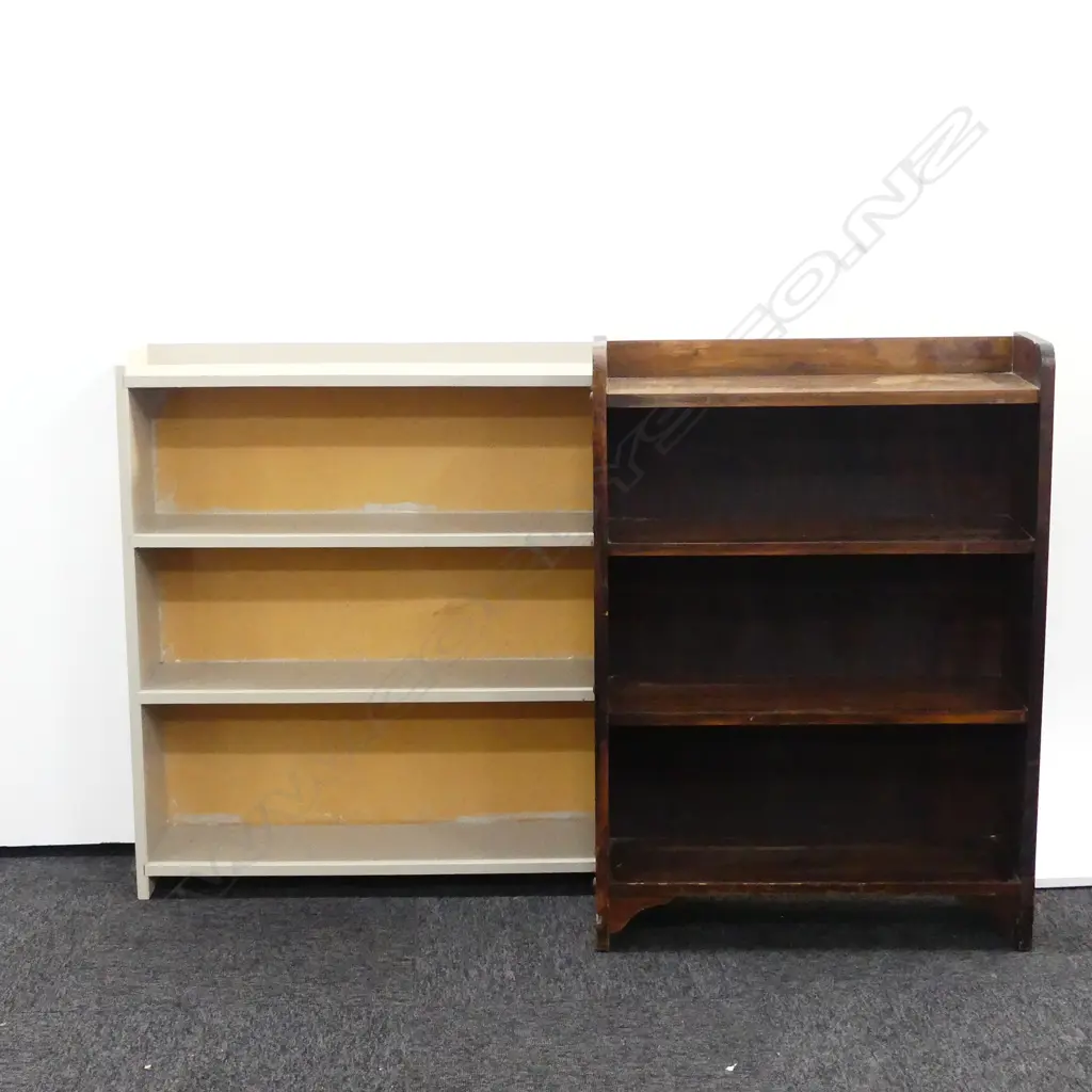 2 BOOKSHELVES; 1930S DARK WOOD & MODERN PAINTED, H. BOTH 945MM Image 1++