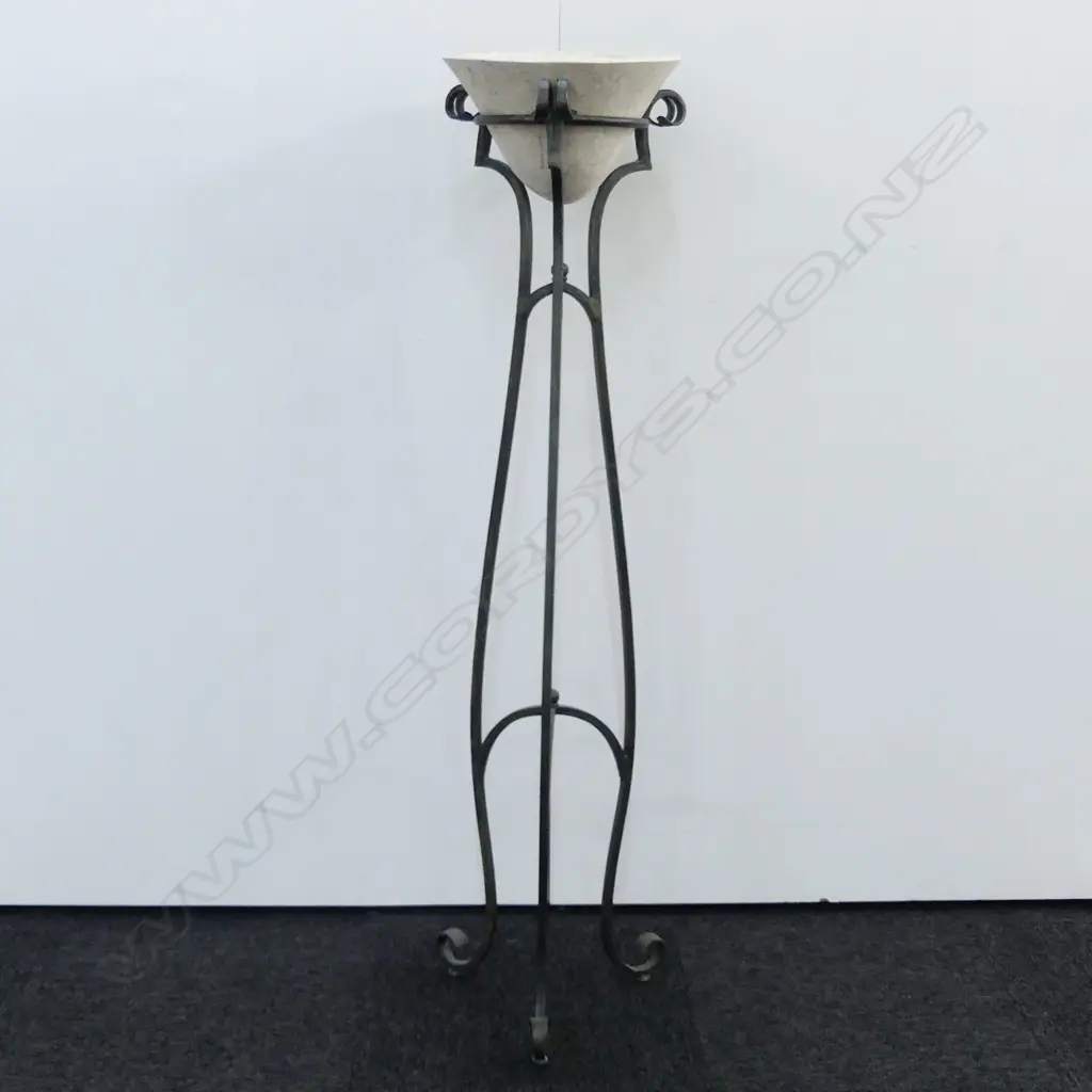 TALL WROUGHT IRON PLANT STAND WITH STONE POT, H. 1400MM Image 1++