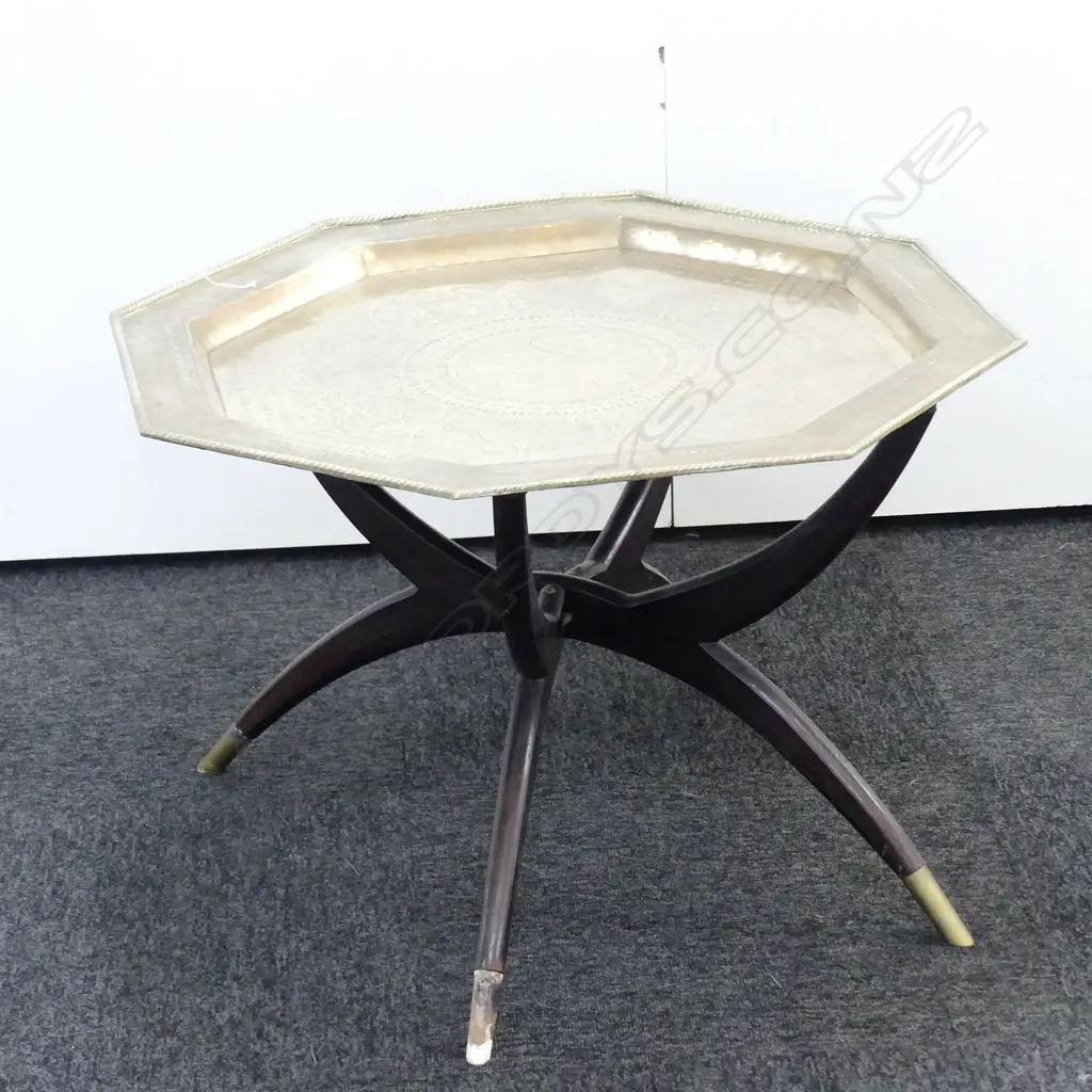 OCTAGONAL CHINESE BRASS TABLE/ WOODEN FOLDING BASE , W. 700MM Image 1++